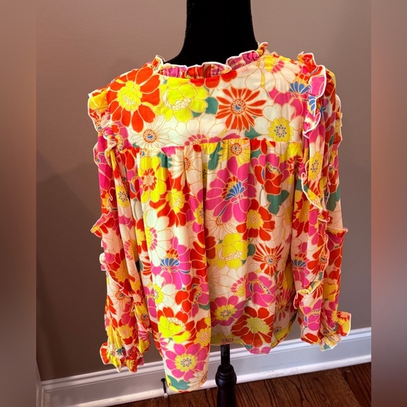 Women’s SUGARLIPS Zippy Tropical Raj Ruffle Balloon Sleeve Blouse- Size Medium - Picture 10 of 12